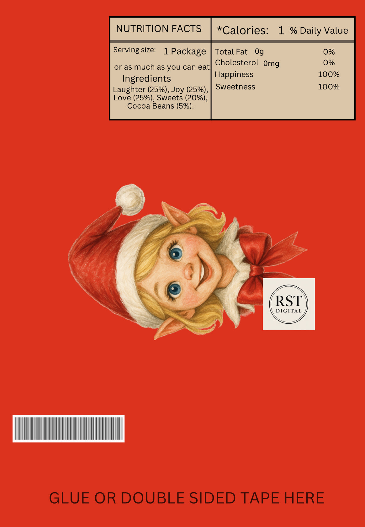 Elf Head Blonde hair/Light Skin Chocolate Wrapper (comes with Mock up no logo, and writing Options)