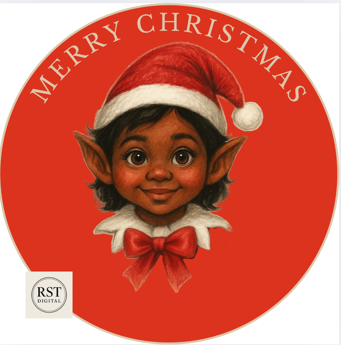 Girl Elf Head Brown hair/Dark Skin Chocolate Tub Sticker (comes with Mock up no logo, and writing Options)