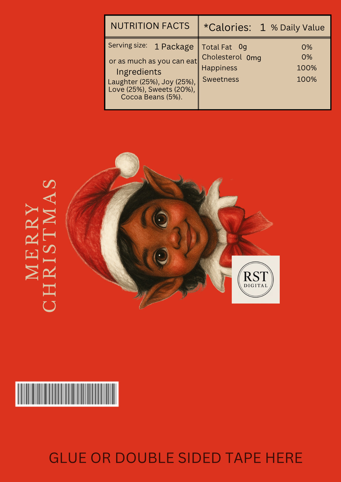 Elf Head Brown hair/Dark Skin Chocolate Wrapper (comes with Mock up no logo, and writing Options)