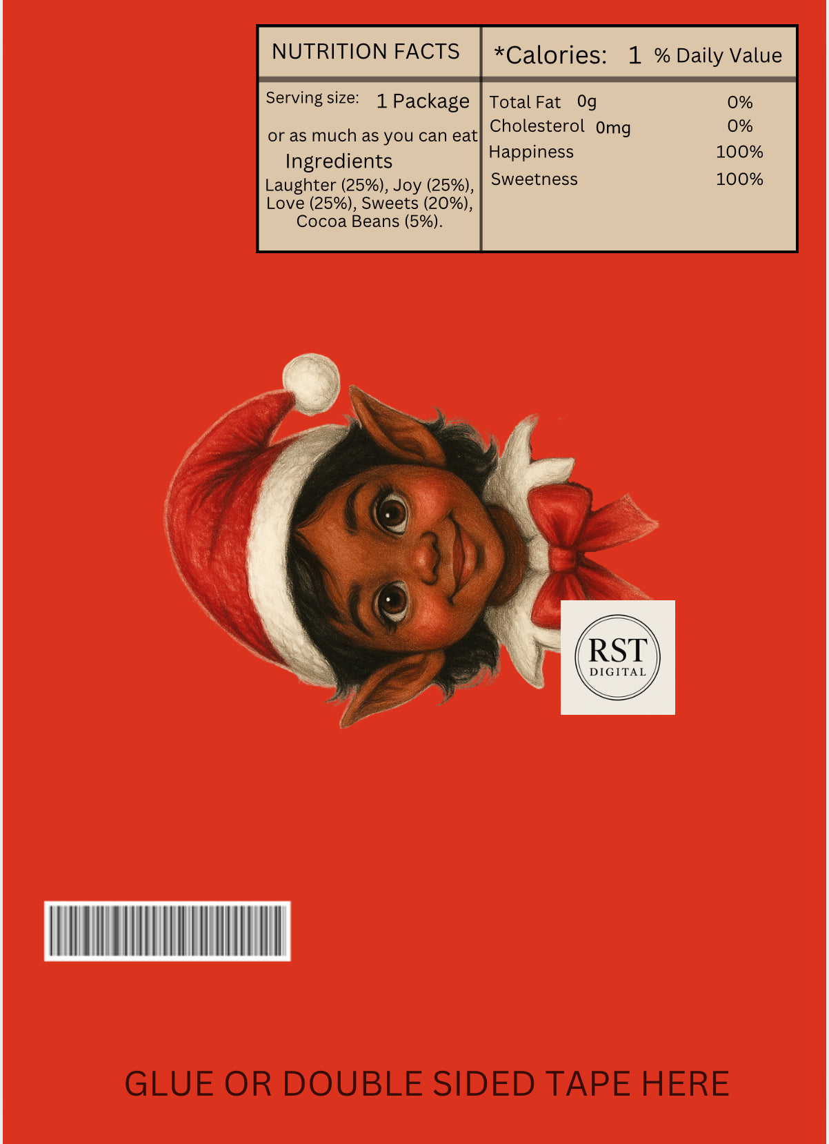 Elf Head Brown hair/Dark Skin Chocolate Wrapper (comes with Mock up no logo, and writing Options)