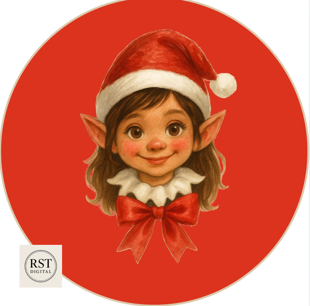 Girl Elf Head Brown hair/Light Skin Chocolate Tub Sticker (comes with Mock up no logo, and writing Options)