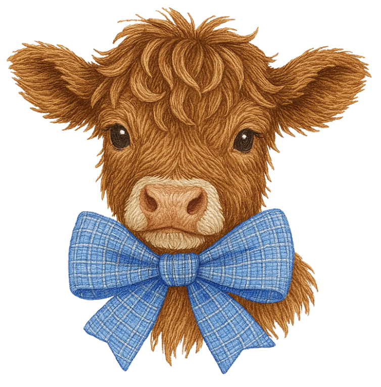 Highland Cow with Blue Bow Tie