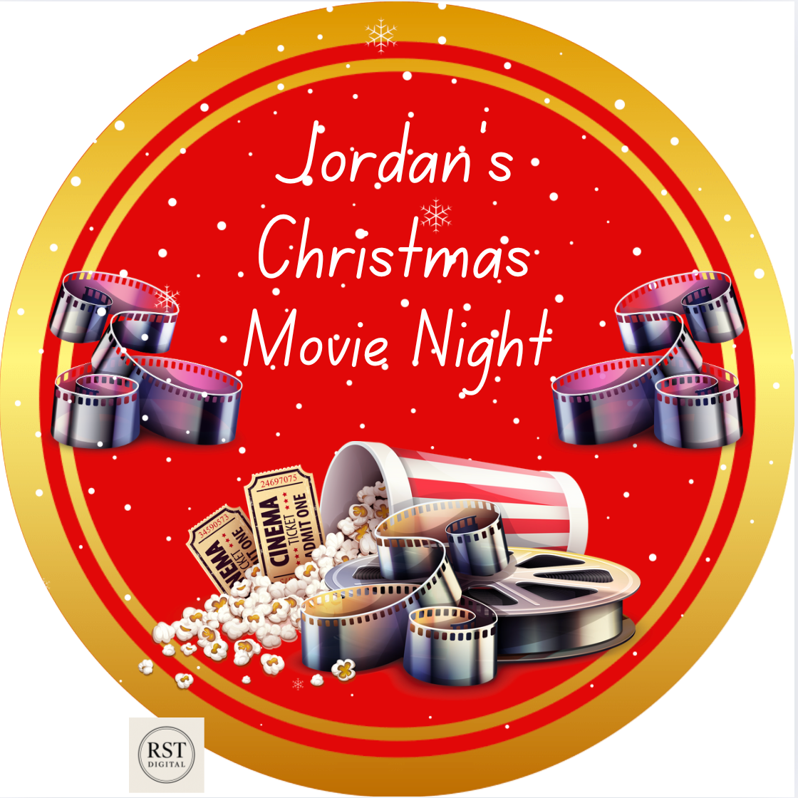 Movie Night Tub Sticker Gold Rim (comes with Mock up no logo, and writing Options)