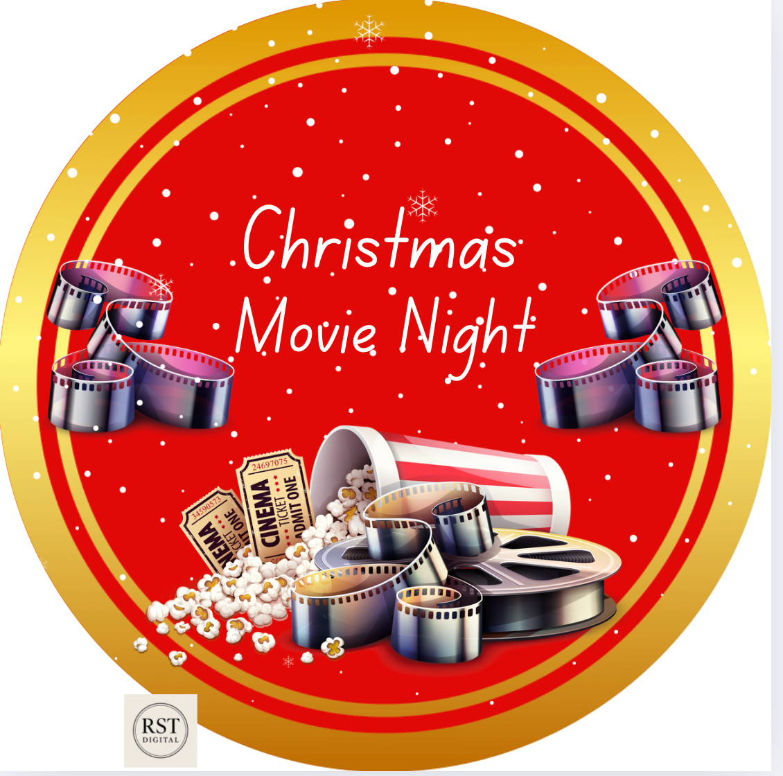 Movie Night Tub Sticker Gold Rim (comes with Mock up no logo, and writing Options)