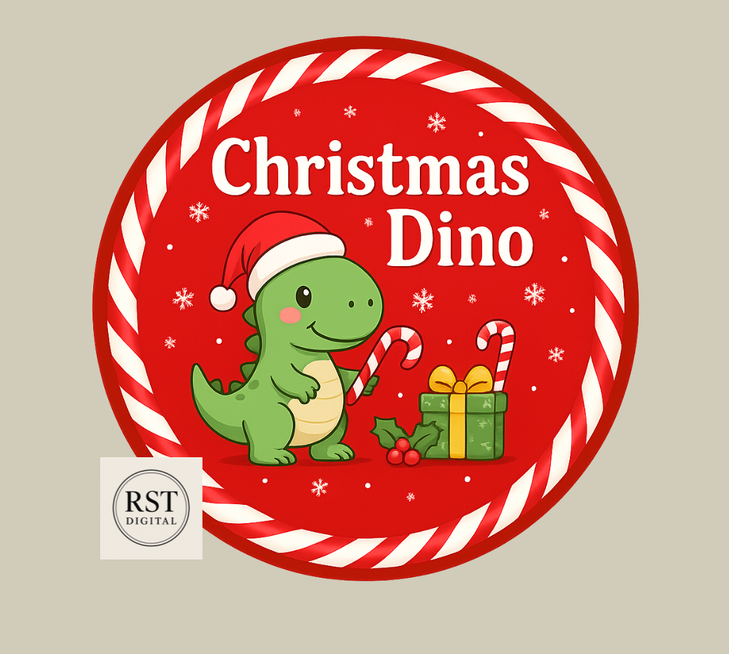 Christmas Dino Chocolate Tub Sticker (comes with Mock up no logo, and writing Options)