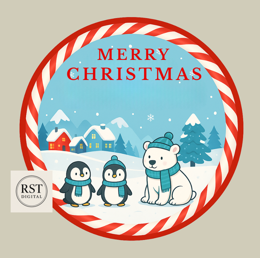 Winter Wonderland Blue Scarf Chocolate Tub Sticker (comes with Mock up no logo, and writing Options)