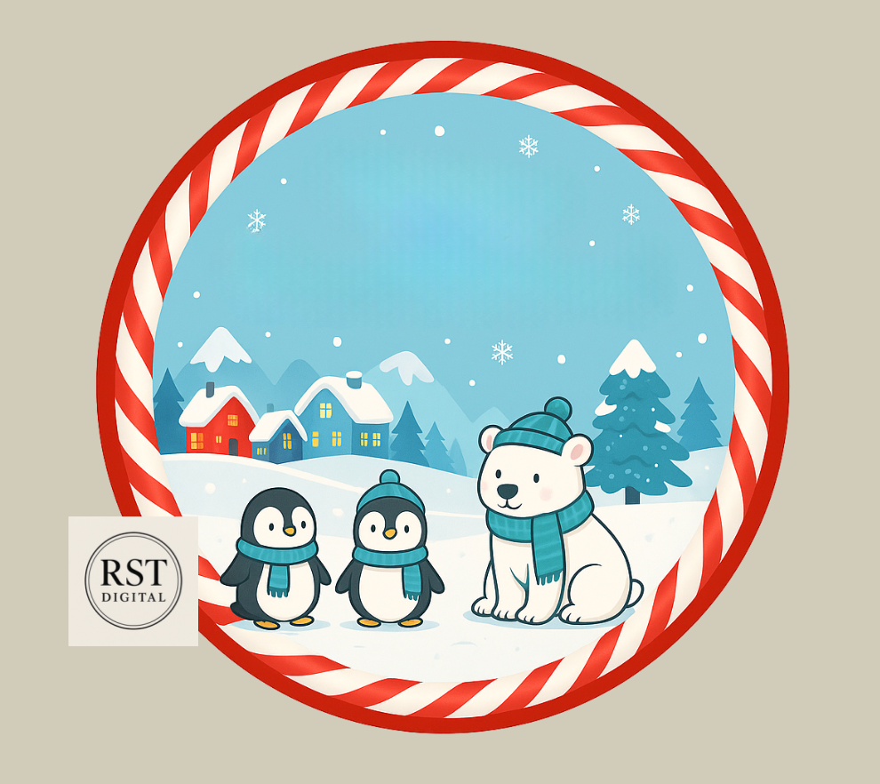 Winter Wonderland Blue Scarf Chocolate Tub Sticker (comes with Mock up no logo, and writing Options)