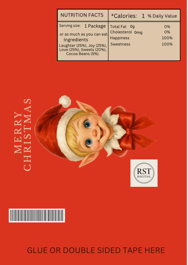 Elf Head Blond hair/Light Skin Chocolate Wrapper (comes with Mock up no logo, and writing Options)