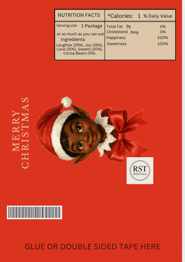 Elf Head Brown hair/Dark Skin Chocolate Wrapper (comes with Mock up no logo, and writing Options)