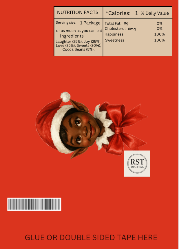 Elf Head Brown hair/Dark Skin Chocolate Wrapper (comes with Mock up no logo, and writing Options)