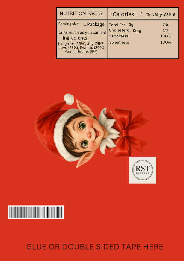 Elf Head Brown hair/Light Skin Chocolate Wrapper (comes with Mock up no logo, and writing Options)