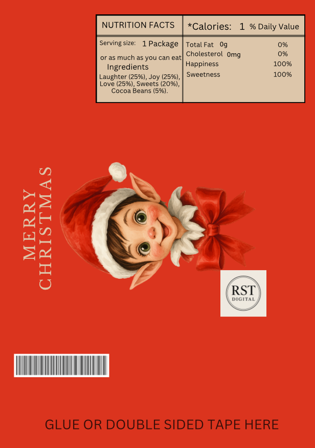 Elf Head Brown hair/Light Skin Chocolate Wrapper (comes with Mock up no logo, and writing Options)