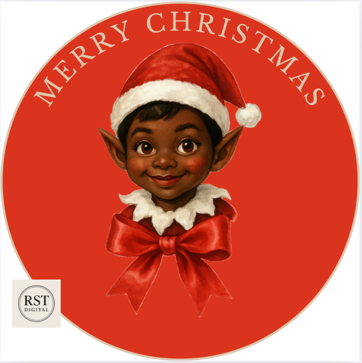 Elf Head Brown hair/Dark Skin Chocolate Tub Sticker (comes with Mock up no logo, and writing Options)