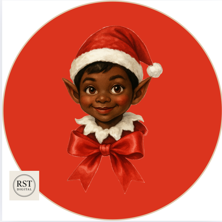Elf Head Brown hair/Dark Skin Chocolate Tub Sticker (comes with Mock up no logo, and writing Options)