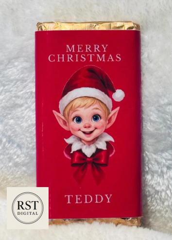Elf Head Blond hair/Light Skin Chocolate Wrapper (comes with Mock up no logo, and writing Options)