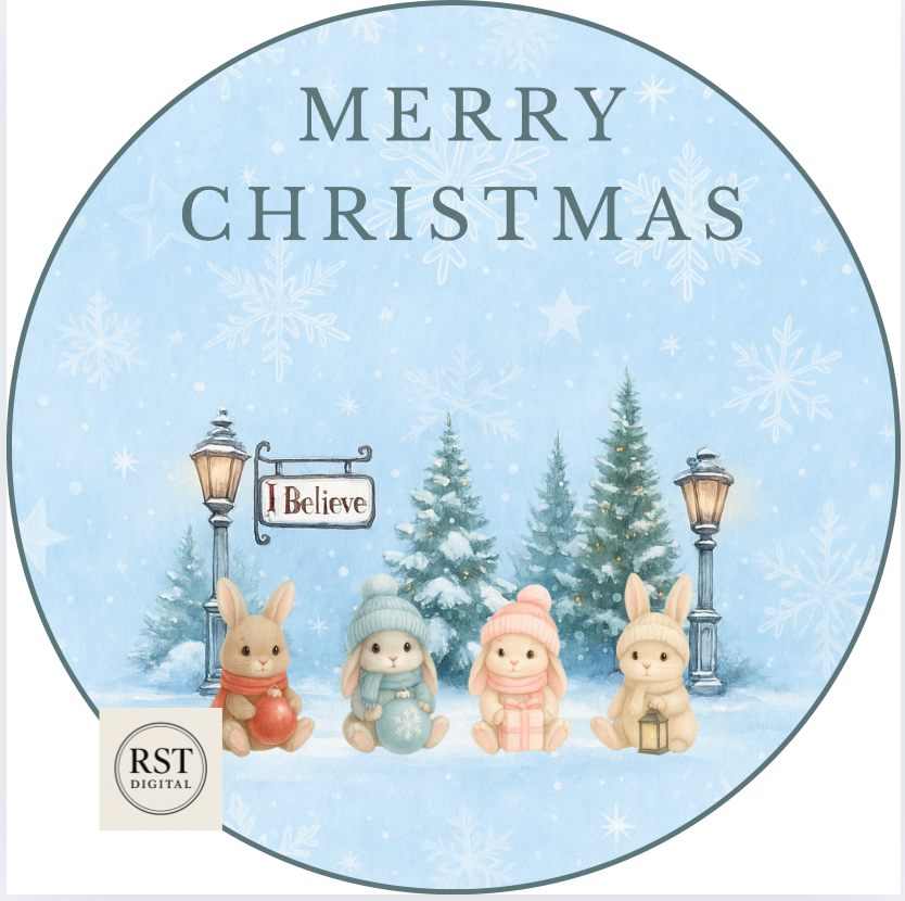 Christmas Bunnies - Chocolate Tub Sticker (comes with Mock up no logo, and writing Options)