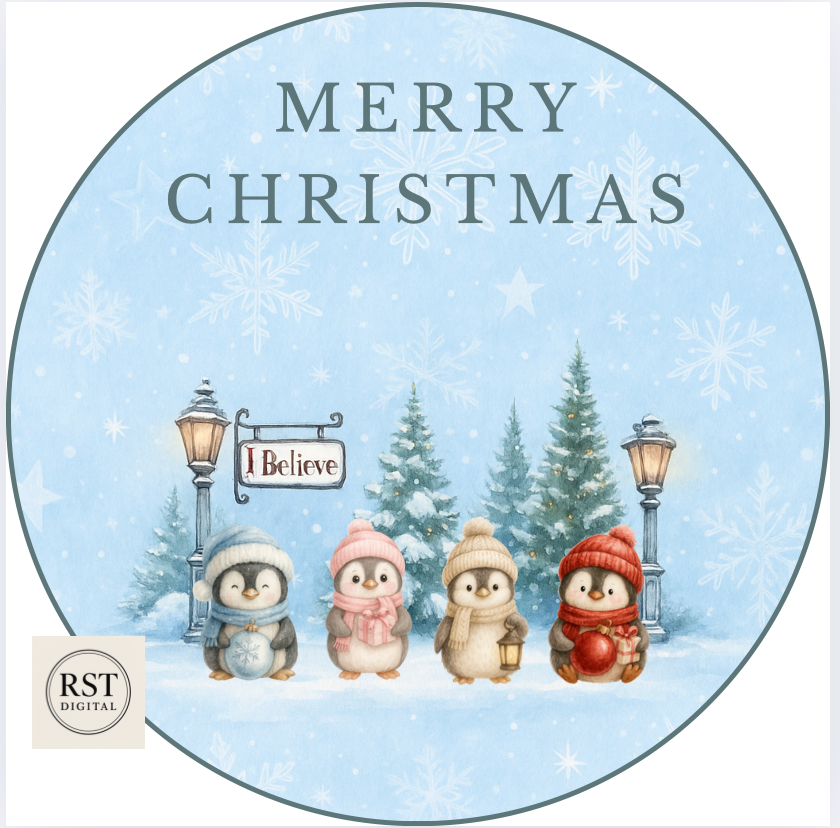 Christmas Penguins - Chocolate Tub Sticker (comes with Mock up no logo, and writing Options)