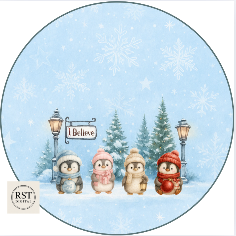Christmas Penguins - Chocolate Tub Sticker (comes with Mock up no logo, and writing Options)