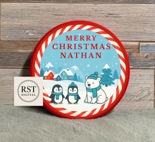Winter Wonderland Blue Scarf Chocolate Tub Sticker (comes with Mock up no logo, and writing Options)