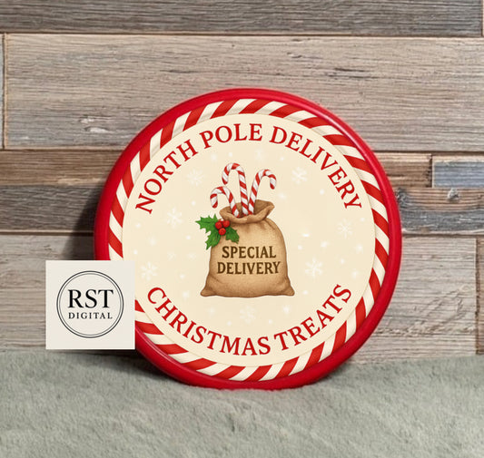 North Pole Sack Chocolate Tub Sticker (comes with Mock up no logo, and writing Options)