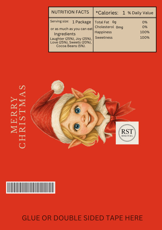 Elf Head Blonde hair/Light Skin Chocolate Wrapper (comes with Mock up no logo, and writing Options)