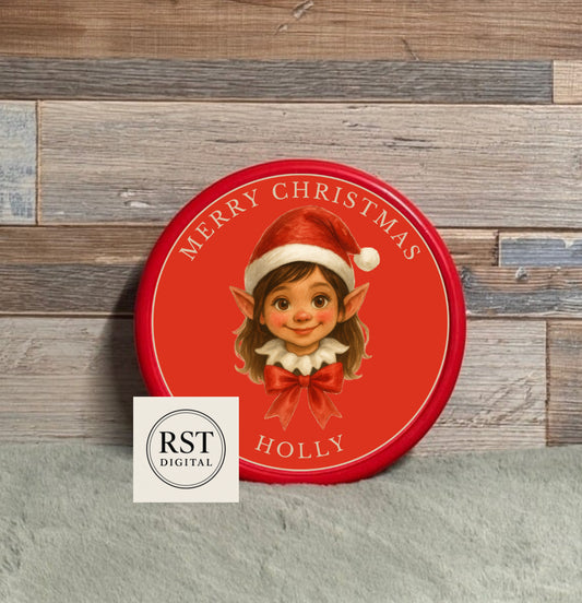 Girl Elf Head Brown hair/Light Skin Chocolate Tub Sticker (comes with Mock up no logo, and writing Options)