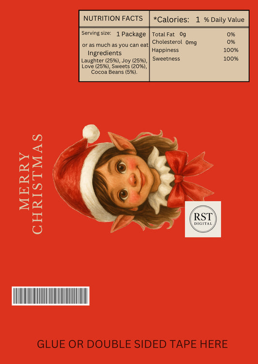 Elf Head Brown hair/Light Skin Chocolate Wrapper (comes with Mock up no logo, and writing Options)