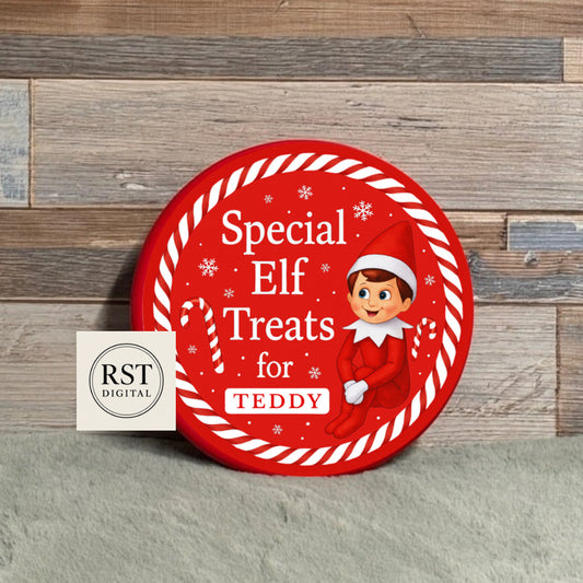Special Elf Treats Chocolate Tub Sticker (comes with Mock up no logo, and writing Options)