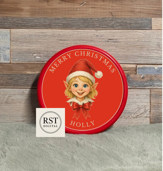Girl Elf Head Blonde hair/Light Skin Chocolate Tub Sticker (comes with Mock up no logo, and writing Options)