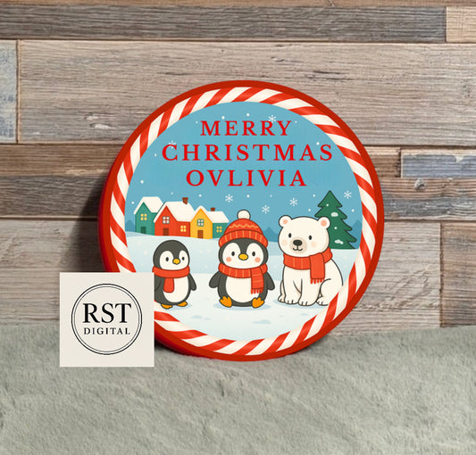 Winter Wonderland Red Scarf Chocolate Tub Sticker (comes with Mock up no logo, and writing Options)