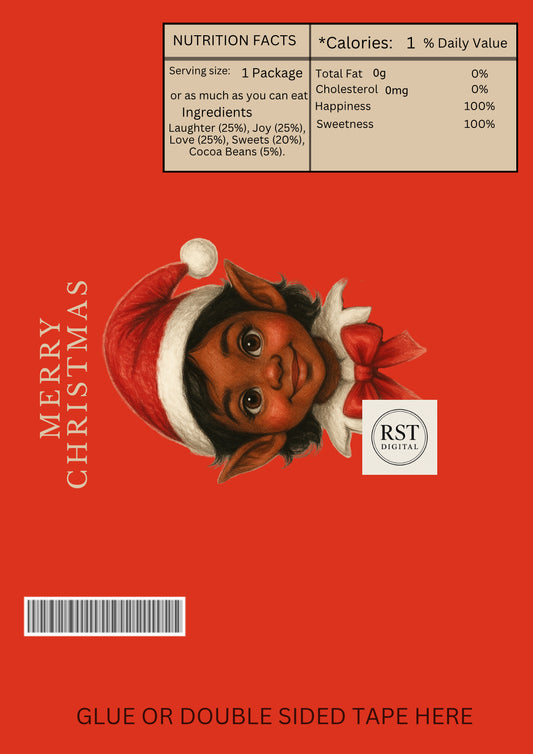 Elf Head Brown hair/Dark Skin Chocolate Wrapper (comes with Mock up no logo, and writing Options)