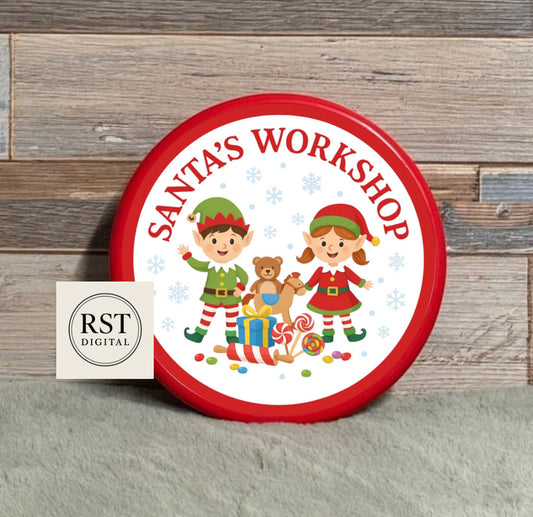 Santas Workshop Chocolate Tub Sticker (comes with Mock up no logo, and writing Options)