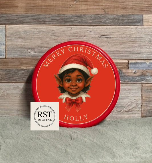 Girl Elf Head Brown hair/Dark Skin Chocolate Tub Sticker (comes with Mock up no logo, and writing Options)