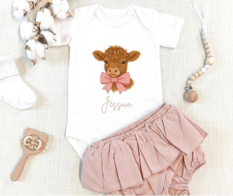 Highland Cow with Pink Bow Tie