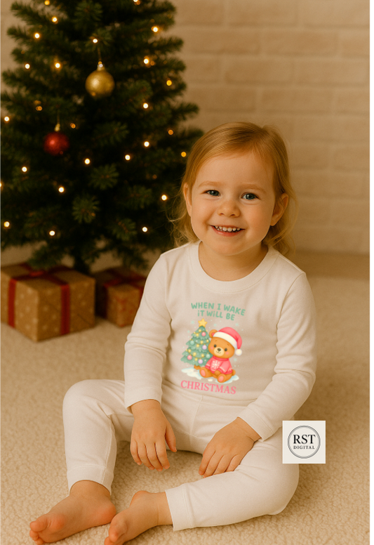 Christmas "When I Wake..." Pink Bear with Tree