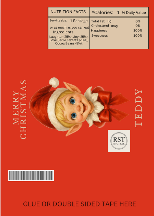 Elf Head Blond hair/Light Skin Chocolate Wrapper (comes with Mock up no logo, and writing Options)