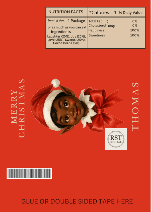 Elf Head Brown hair/Dark Skin Chocolate Wrapper (comes with Mock up no logo, and writing Options)