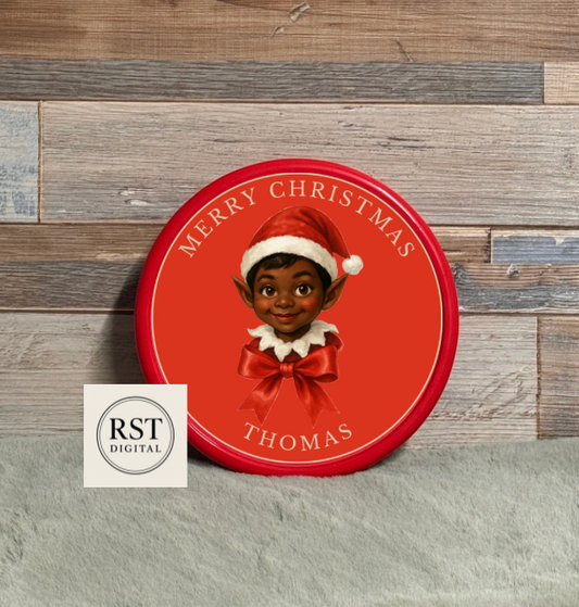 Elf Head Brown hair/Dark Skin Chocolate Tub Sticker (comes with Mock up no logo, and writing Options)