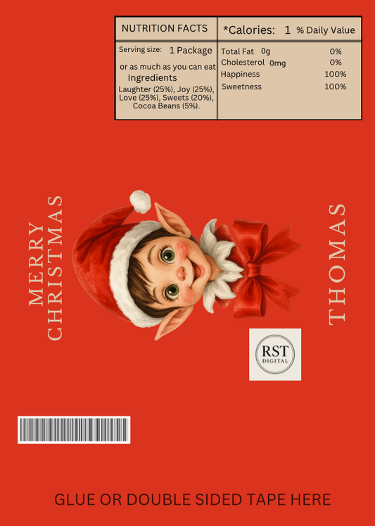 Elf Head Brown hair/Light Skin Chocolate Wrapper (comes with Mock up no logo, and writing Options)