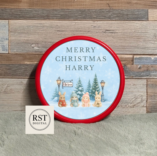 Christmas Bunnies - Chocolate Tub Sticker (comes with Mock up no logo, and writing Options)