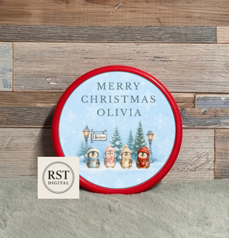 Christmas Penguins - Chocolate Tub Sticker (comes with Mock up no logo, and writing Options)