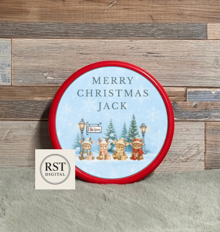 Christmas Reindeer - Chocolate Tub Sticker (comes with Mock up no logo, and writing Options)